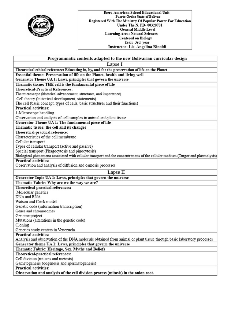 Ibero-American School Natural Sciences Curriculum | PDF | Genetics ...