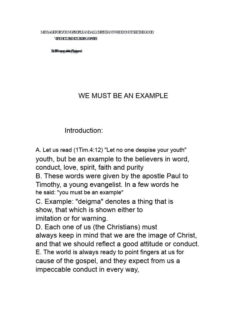 Be an Example: Lessons for Christians | PDF | God In Christianity ...