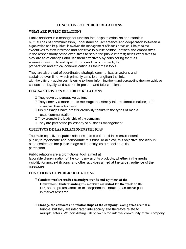 Key Functions of Public Relations | PDF | Public Relations | Reputation