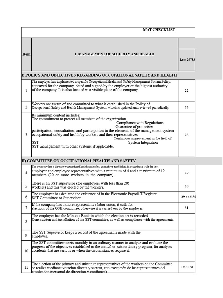 Occupational Safety and Health Checklist | PDF | Occupational Safety ...