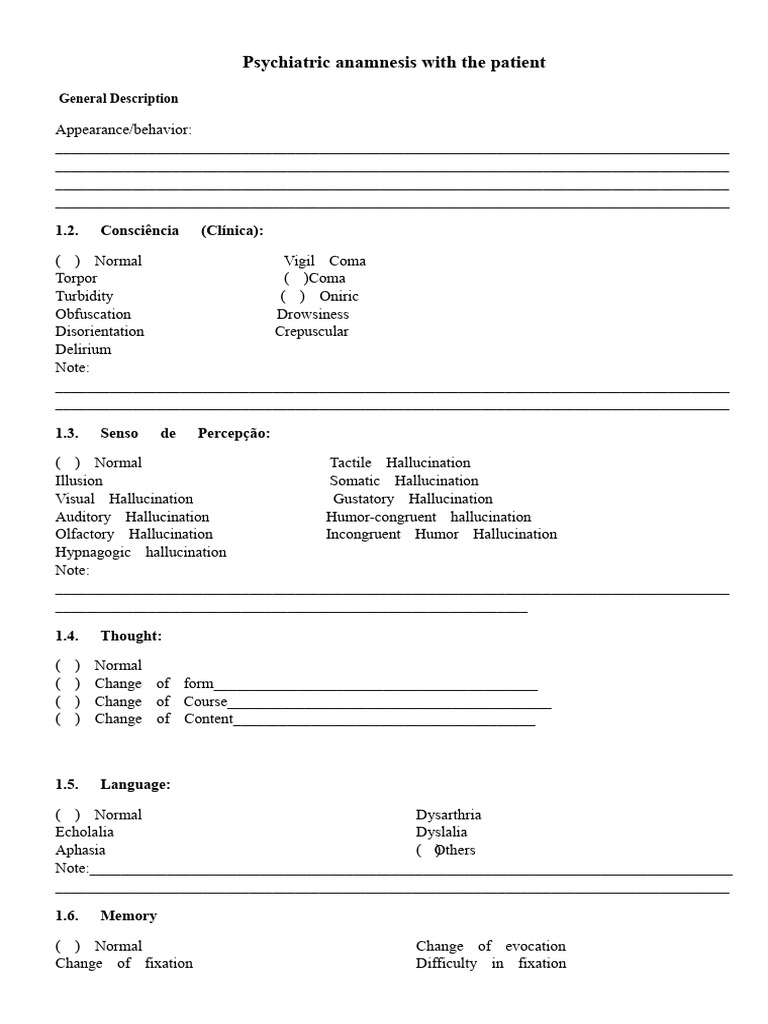 Psychiatric Anamnesis Assessment Guide | PDF | Hallucination | Mental ...