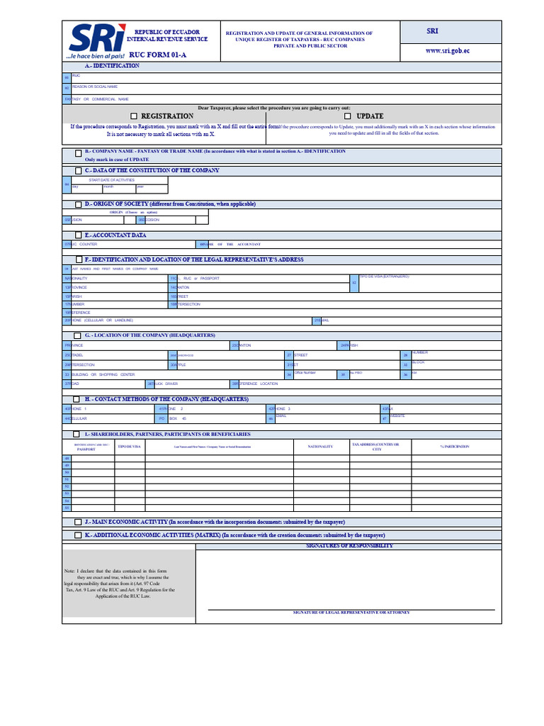 Ruc Form 01-September 2013 | PDF | Identity Document | Government And ...