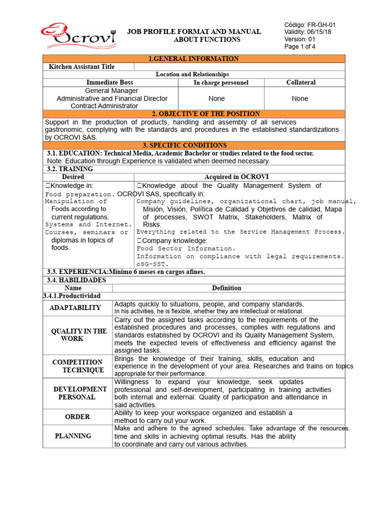 17 Job Profile Kitchen Assistant | PDF | Occupational Safety And Health ...