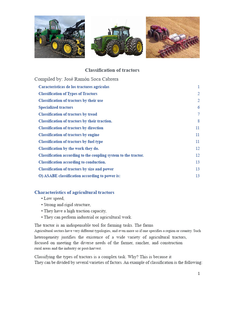 Comprehensive Tractor Classification Guide | PDF | Tractor | Four Wheel ...