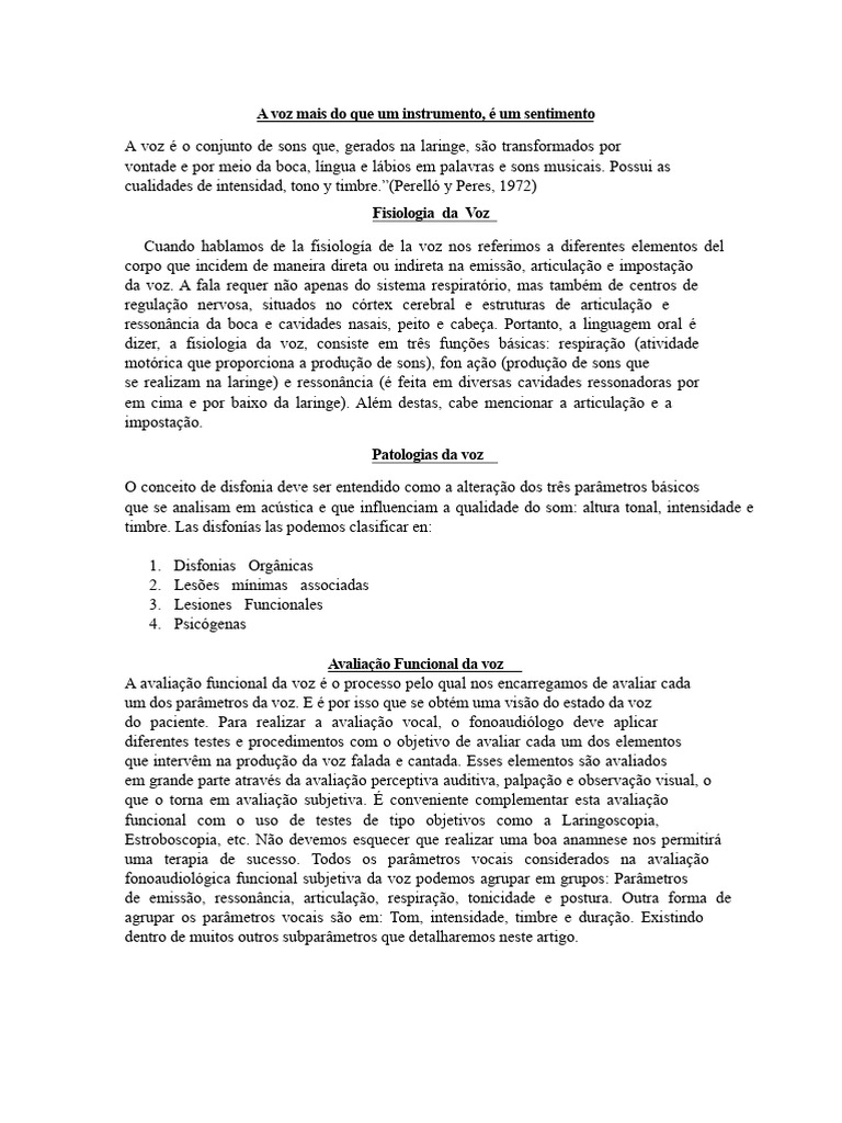 Fisiologia e Terapia da Voz: Abordagens | PDF | Voz humana | Psicoterapia