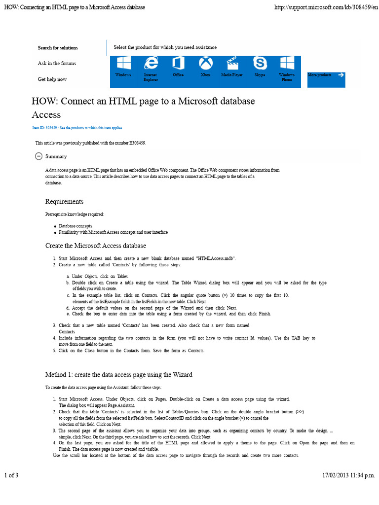 Connect HTML to Microsoft Access Database | PDF | Hyperlink | Microsoft ...