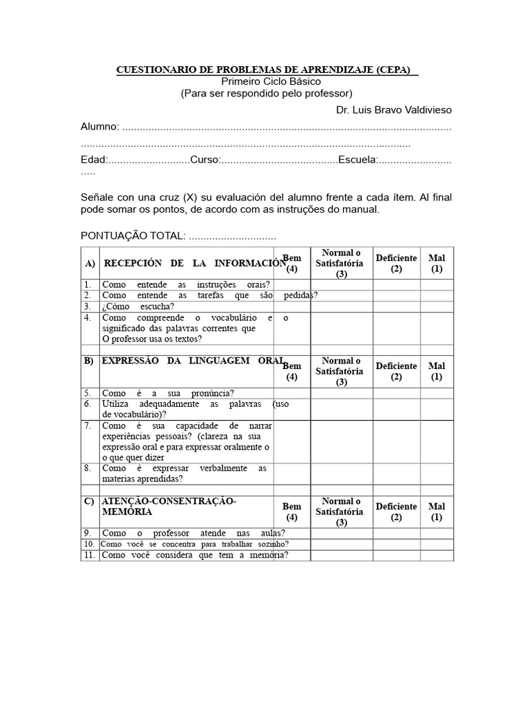 Cepa Protocolo e Manual | PDF | Aprendizado | Cognição
