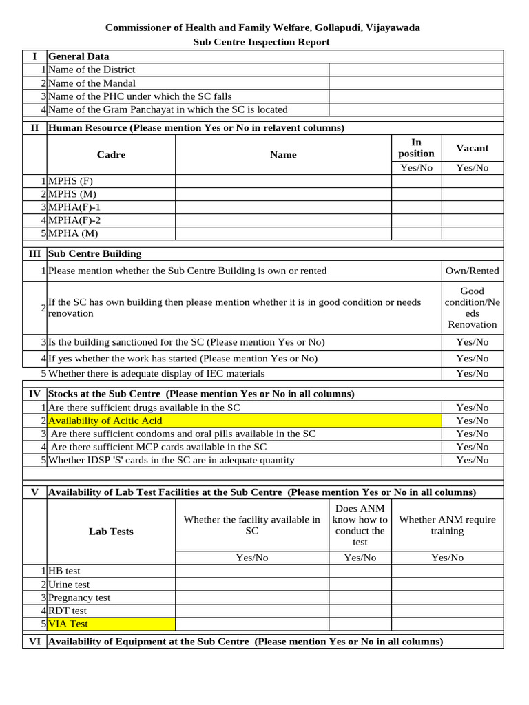 Sub Centre Inspection Report - Vijayawada | PDF | Health Care | Health ...