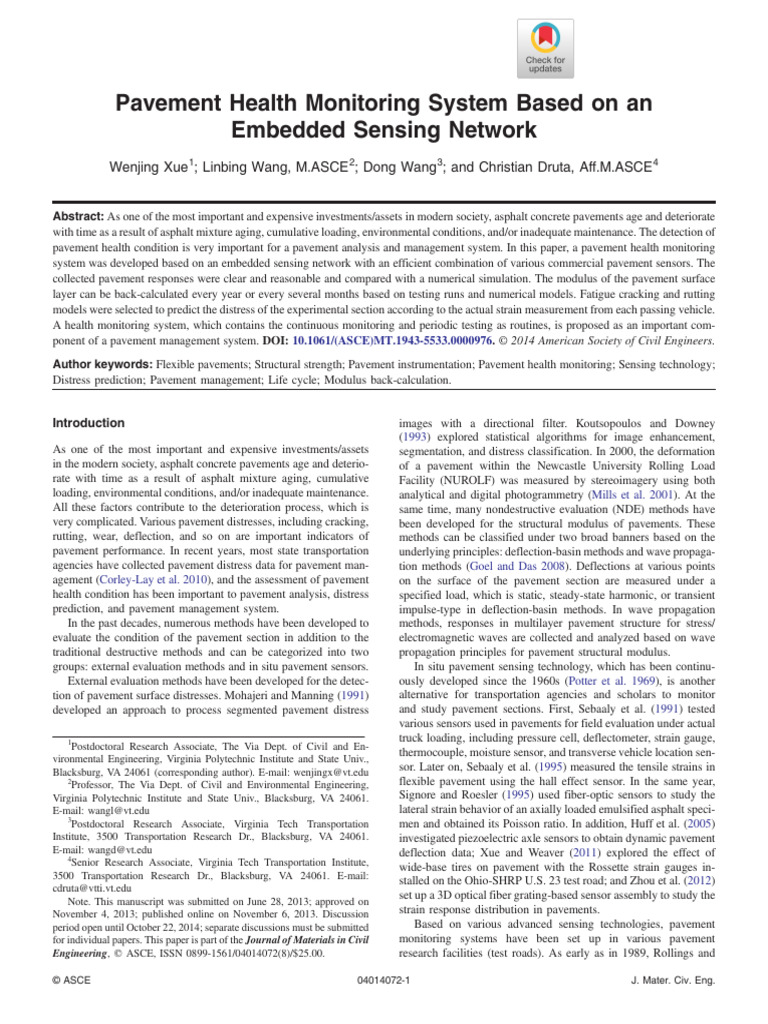 Embedded Sensing for Pavement Health Monitoring | PDF | Road Surface ...