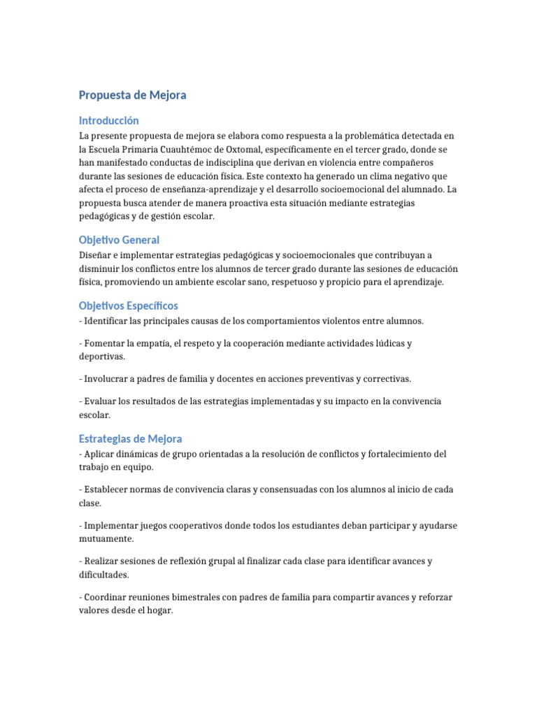 Propuesta de Mejora | PDF