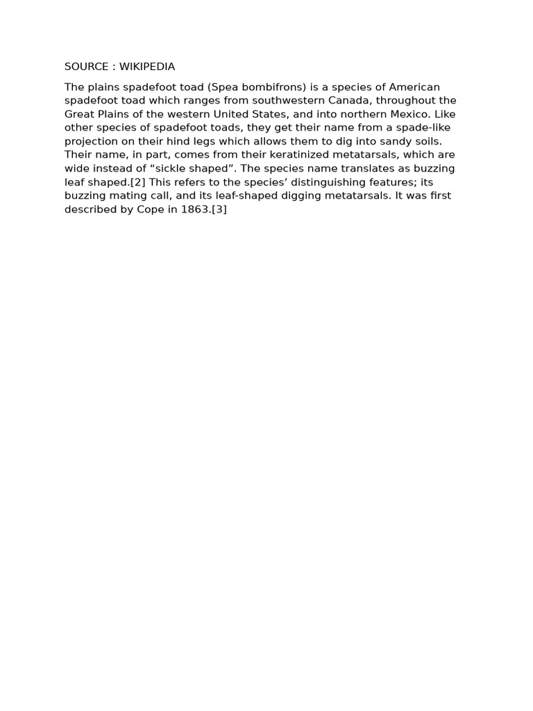 Plains Spadefoot Toad Overview | PDF