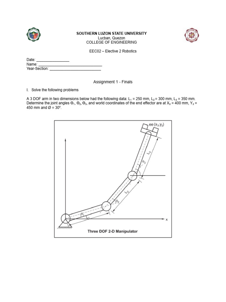 3 DOF Arm Kinematics Assignment | PDF