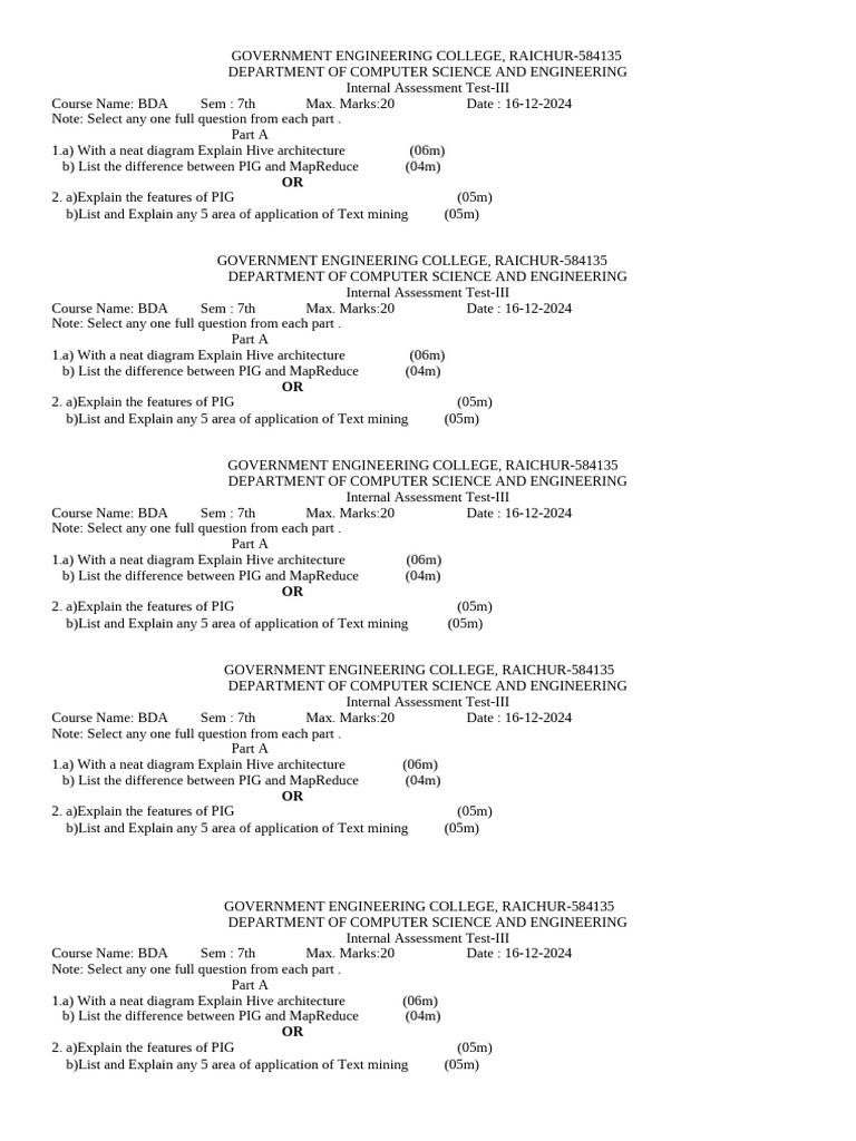BDA Internal Assessment Test III Guide | PDF | Information Technology ...