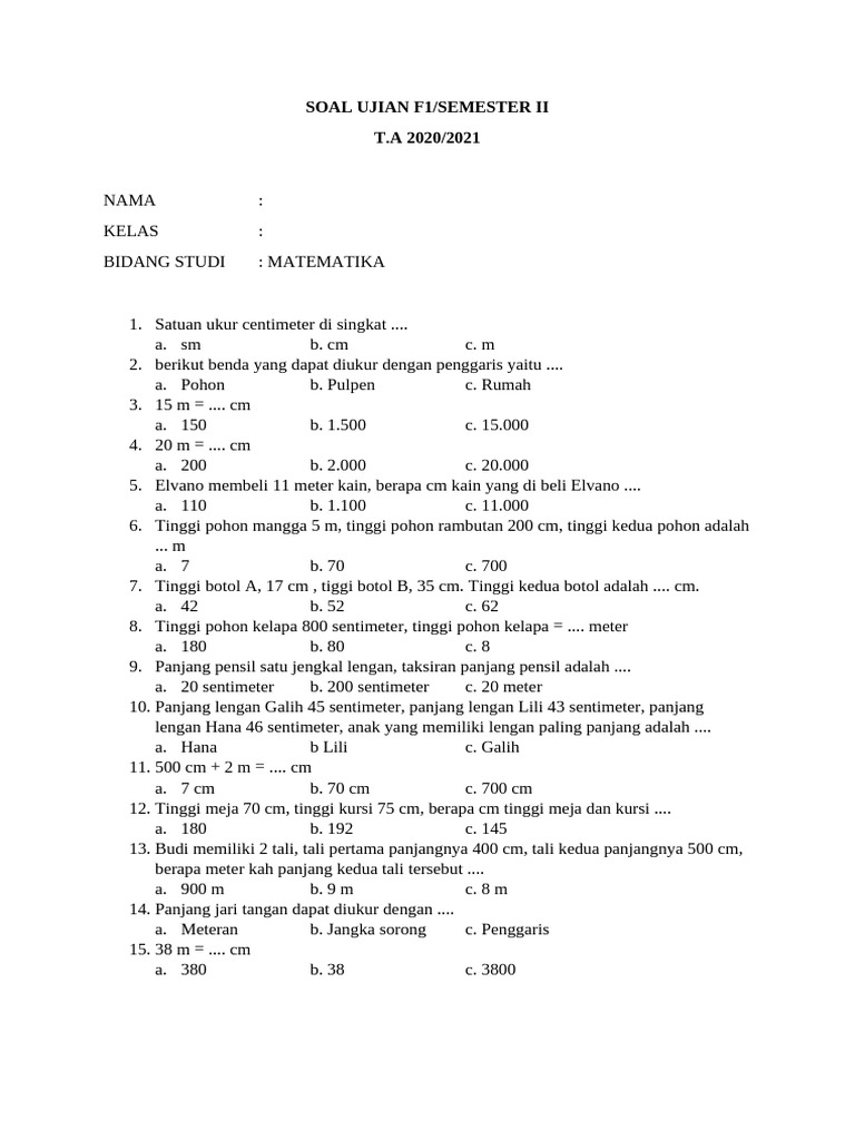 Soal Ujian Matematika F1 Semester II | PDF