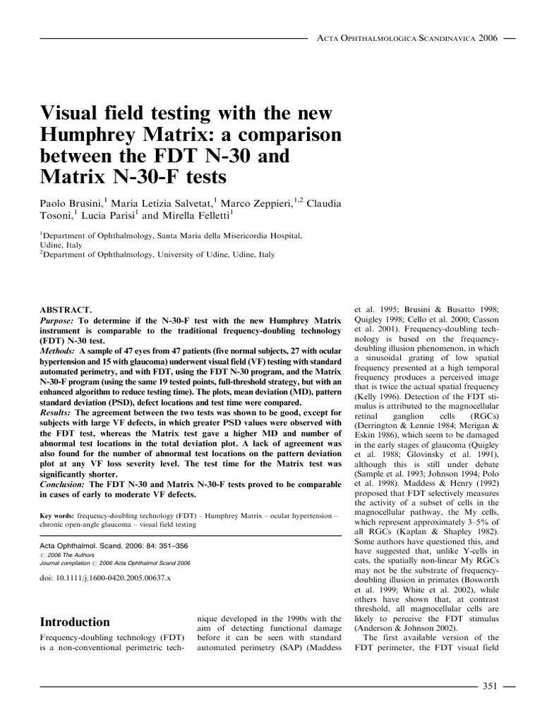 Comparing FDT N-30 and Matrix N-30-F Tests | PDF | Glaucoma | Nervous ...