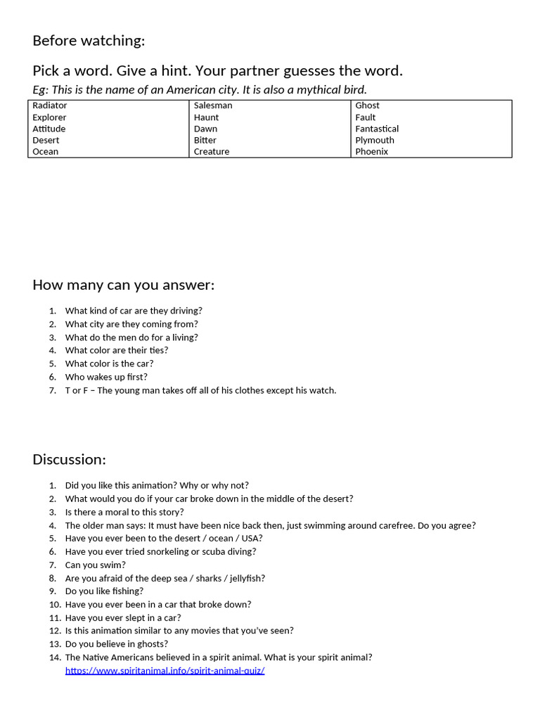 Word Guessing Game and Discussion Guide | PDF