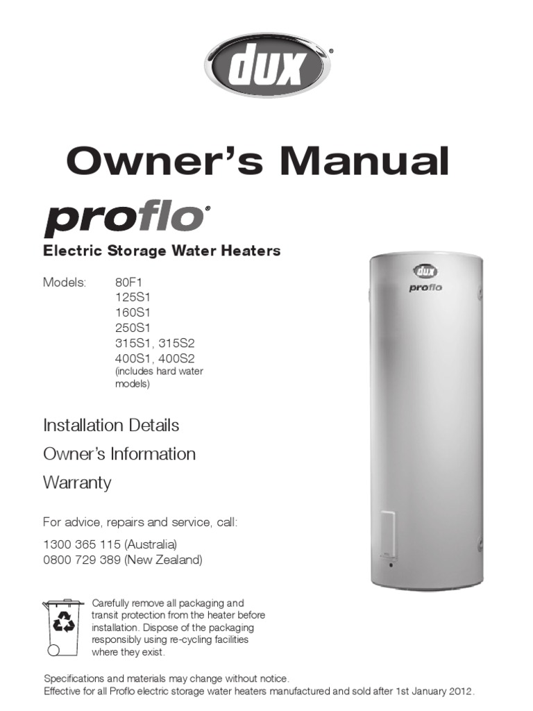 Proflow Water Heater Manual PDF Water Heating Valve