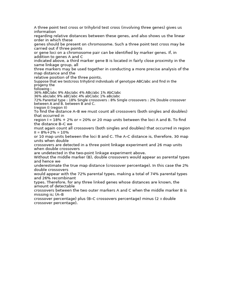 A Three Point Test Cross or Trihybrid Test Cross | PDF