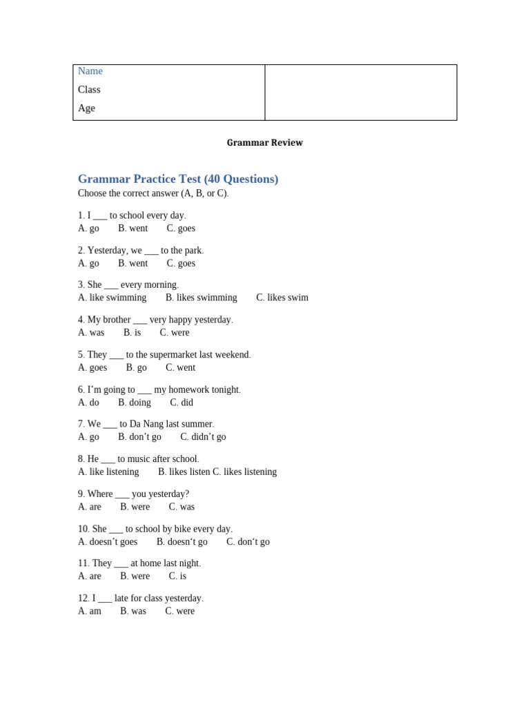 Grammar Practice Test: 40 Questions | PDF | Chess Theory | Chess