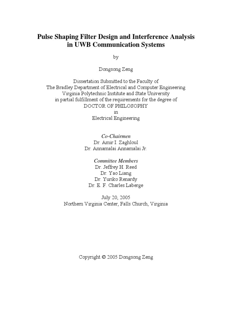 Pulse Shaping Filter Design and Interference Analysis in UWB ...