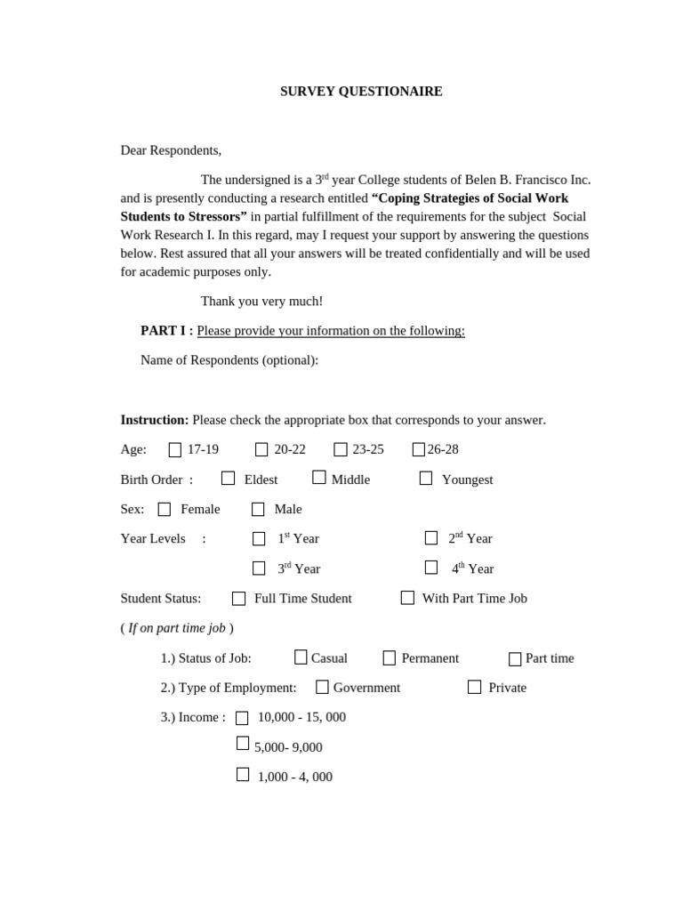 Research Questionaire 2 | PDF | Relaxation (Psychology) | Psychology