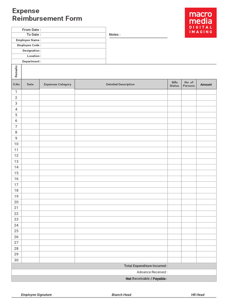 Expense Reimbursement Form | PDF
