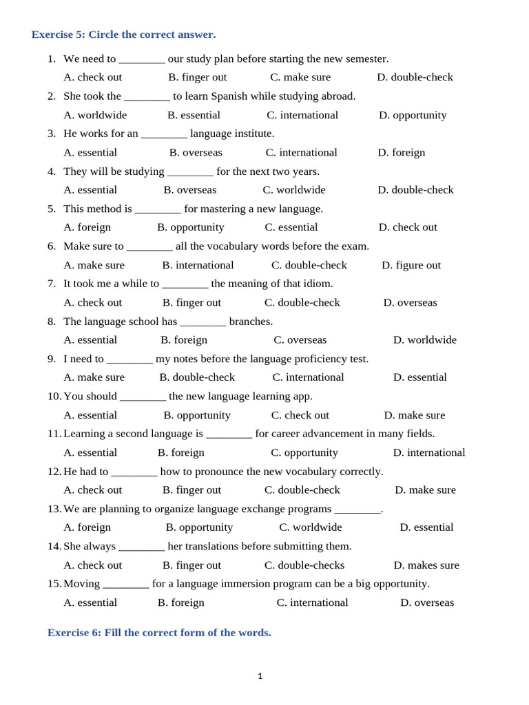 Language Learning Exercises and Quizzes | PDF | Applied Linguistics ...