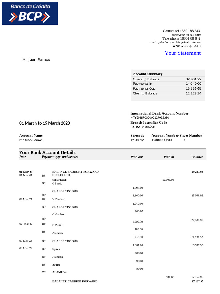 Juan Ramos Bank Statement Summary | PDF | Banking | Financial Services