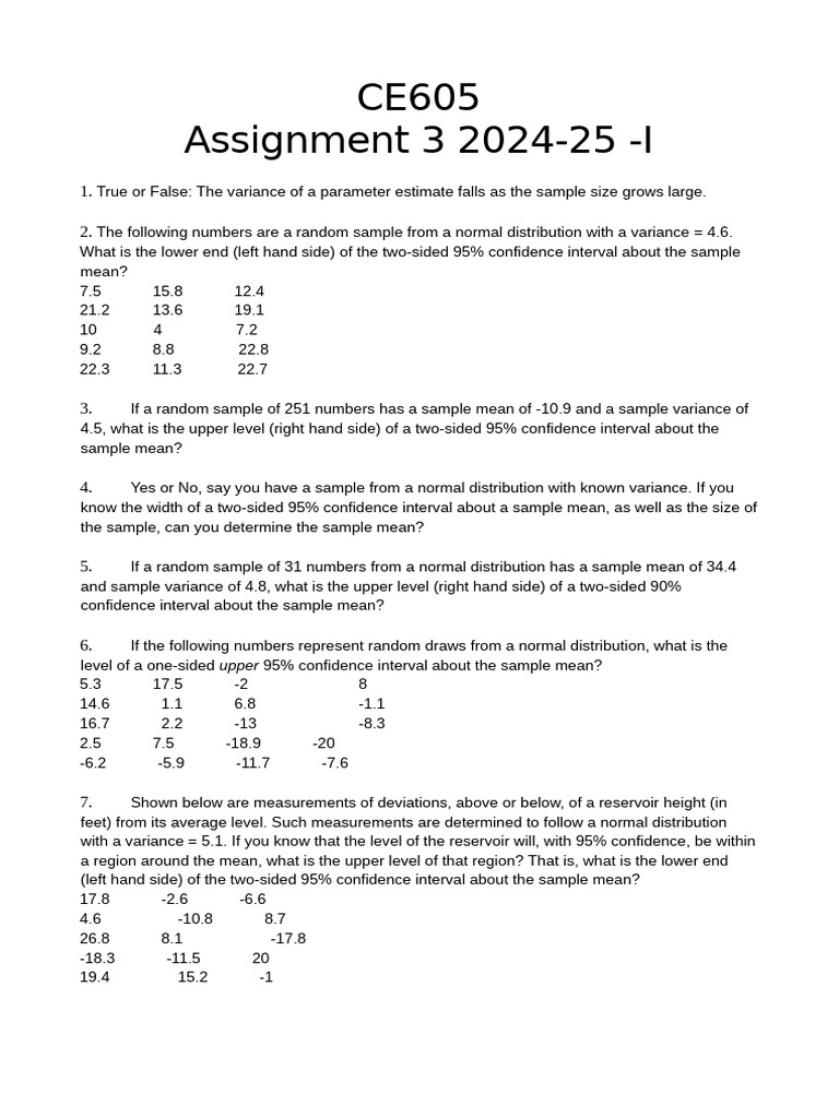 Assignment 3 CE605 | PDF | Normal Distribution | Confidence Interval
