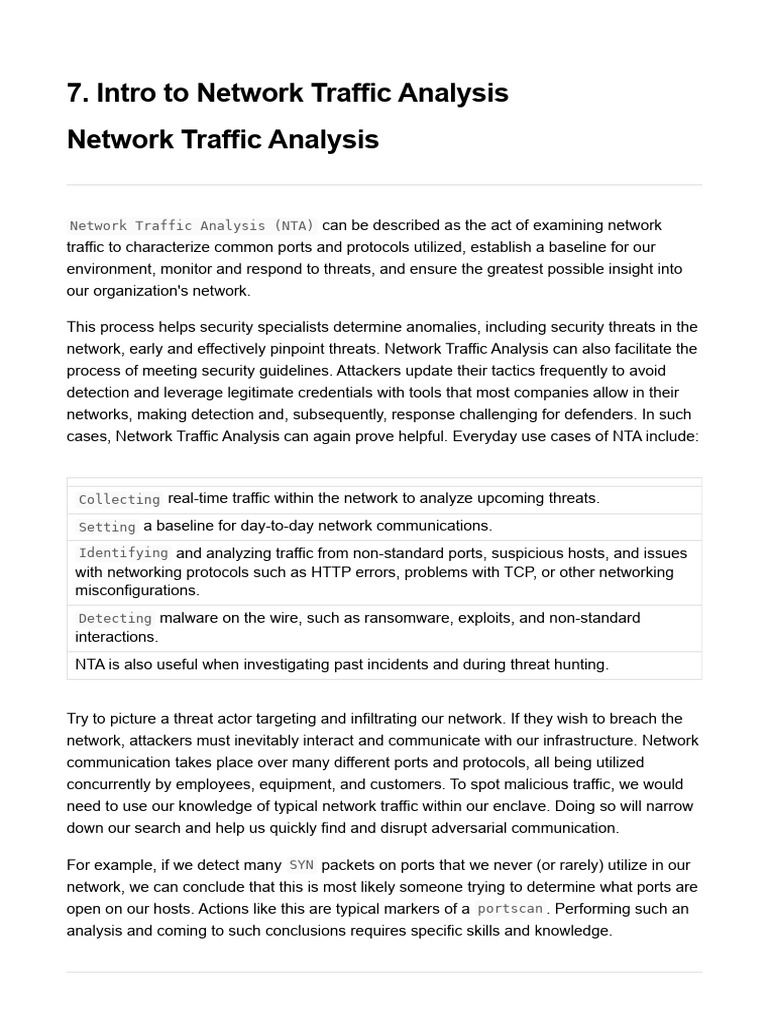 Network Traffic Analysis Overview | PDF | Internet Protocols ...