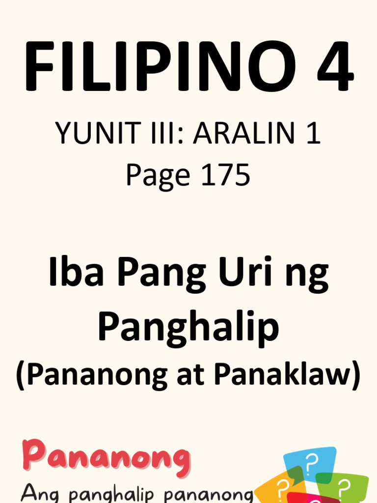 Filipino 4 Q3 W1 Iba Pang Uri NG Panghalip Pananong at Panaklaw | PDF
