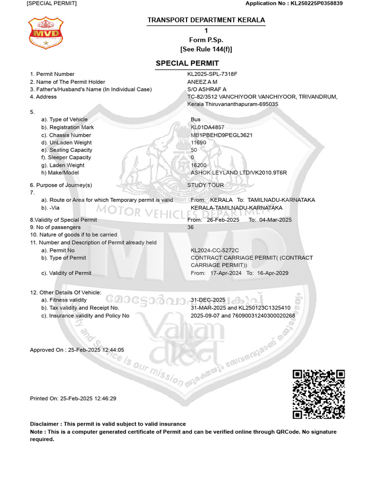 4857 Permit 25-02-2025 | PDF | Transport | Vehicles