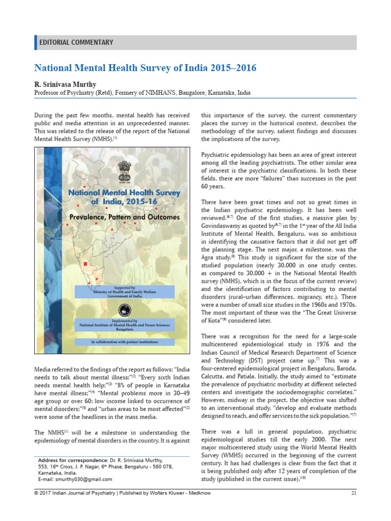 National Mental Health Survey Insights | PDF | Mental Disorder ...
