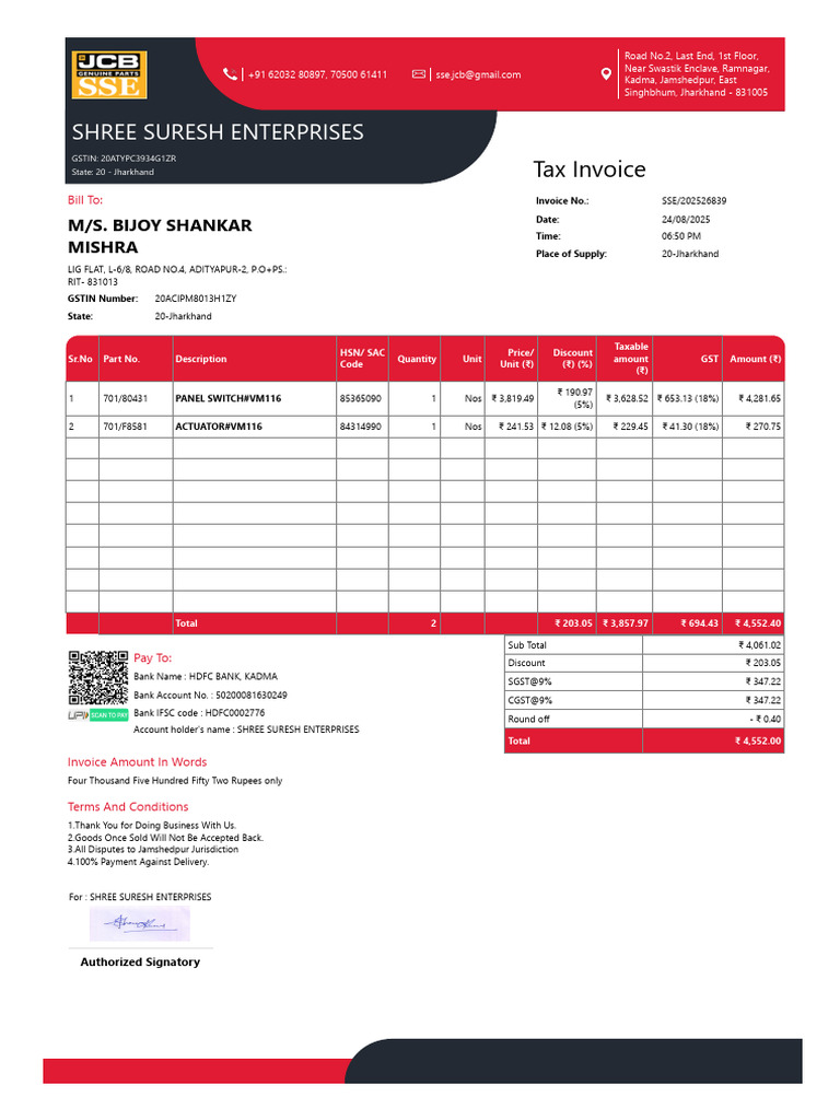 Jamshedpur GST Invoice for Shree Suresh Enterprises | PDF | Invoice ...