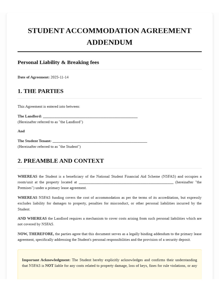 Student Accommodation Liability Addendum | PDF | Lease | Landlord