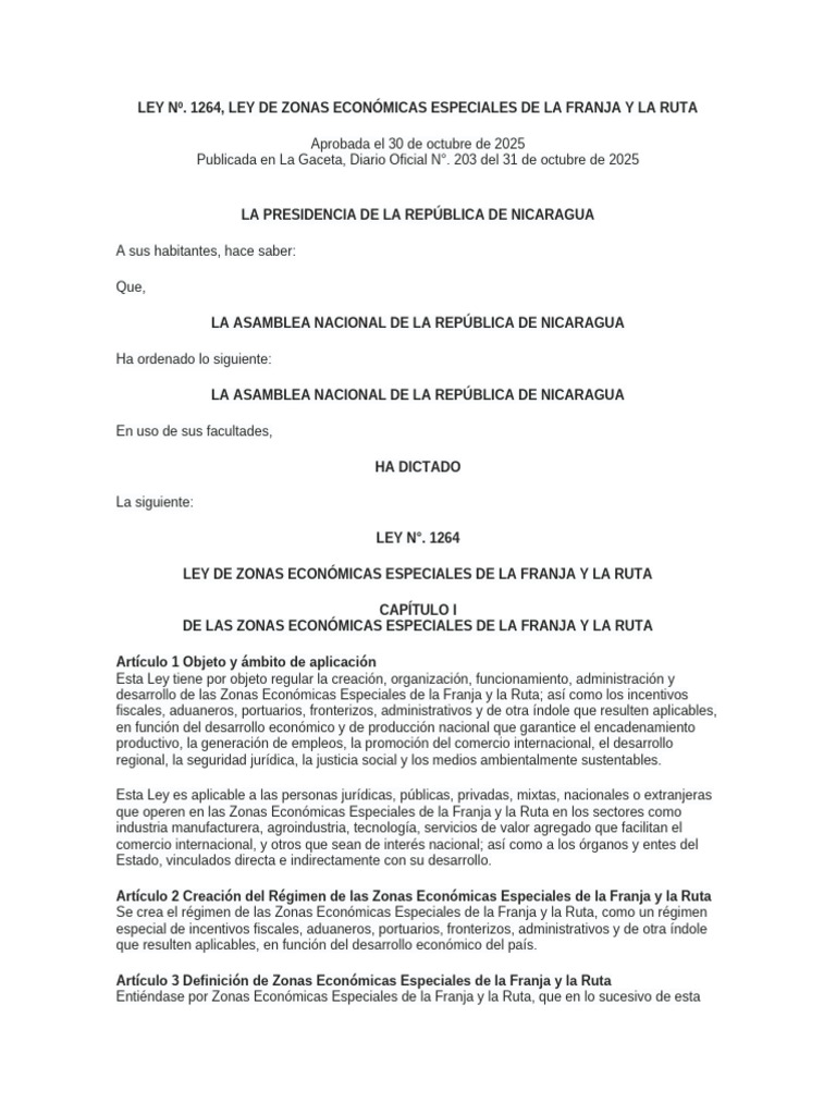 Ley de Zonas Económicas Especiales en Nicaragua | PDF | aduana | Impuestos