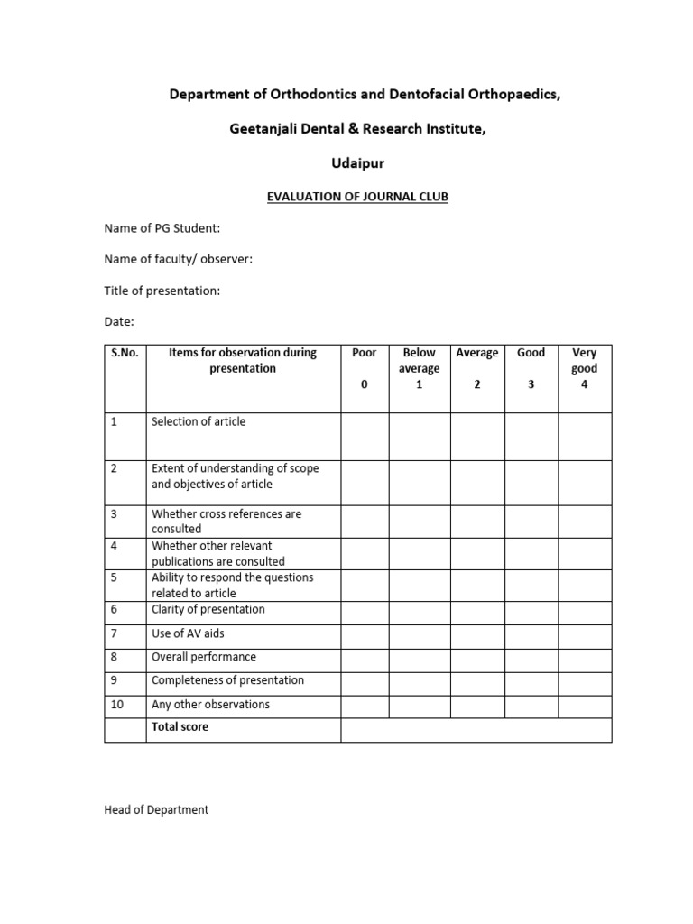 Journal Club Evaluation Form | PDF