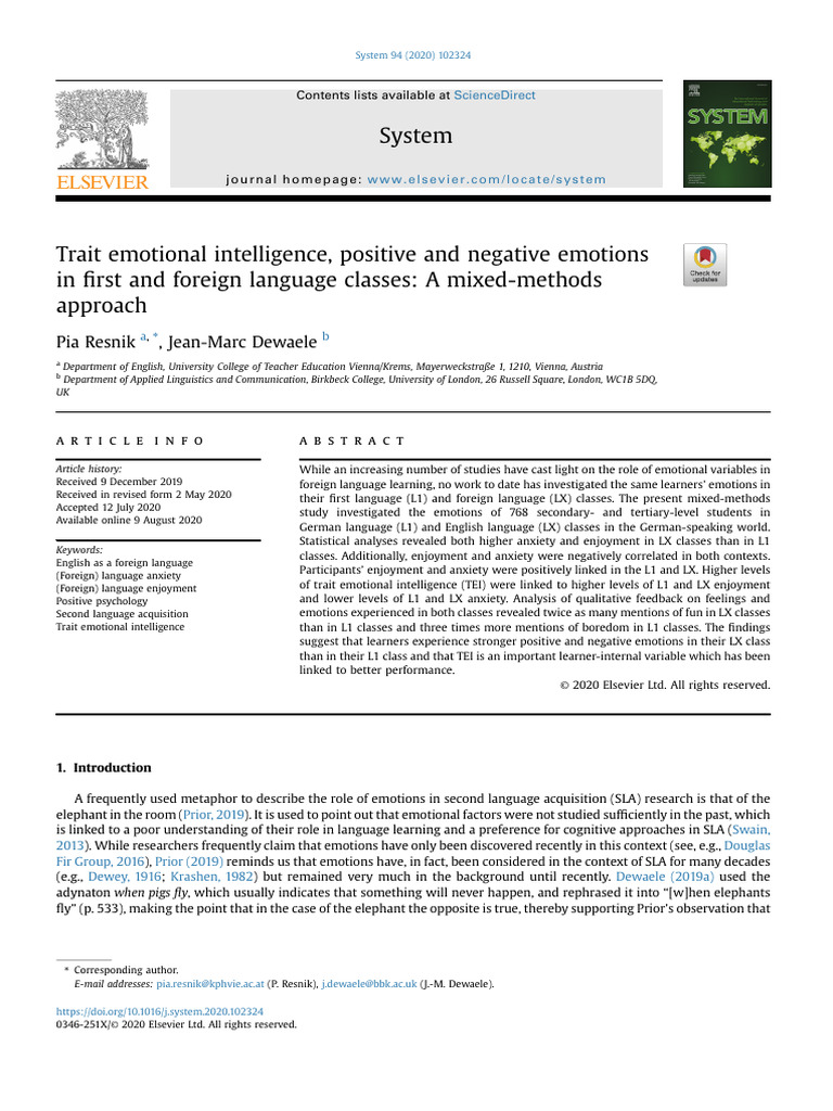Emotional Intelligence in Language Classes | PDF | Second Language ...