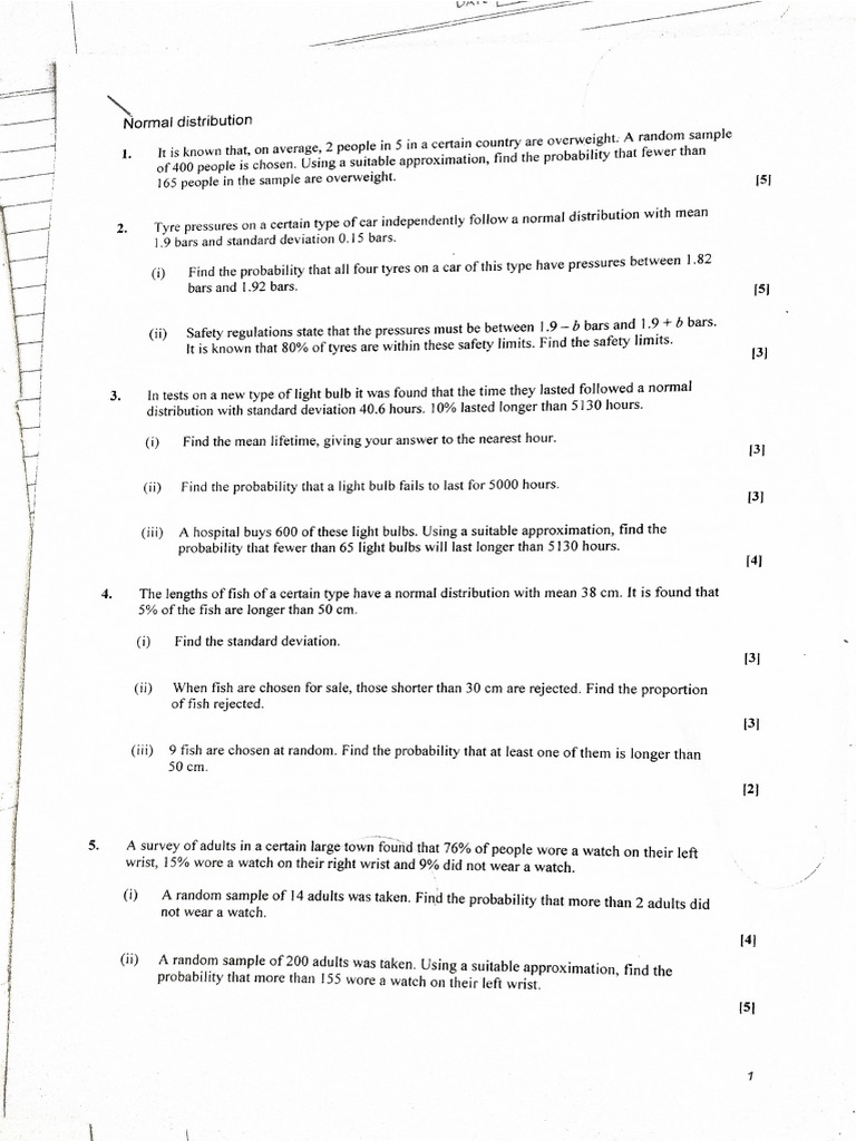 Cambridge International AS Level Normal Distribution Question | PDF