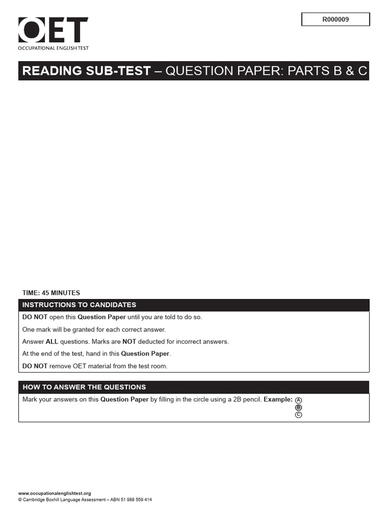 OET Reading Sub-Test Question Paper | PDF | General Practitioner ...