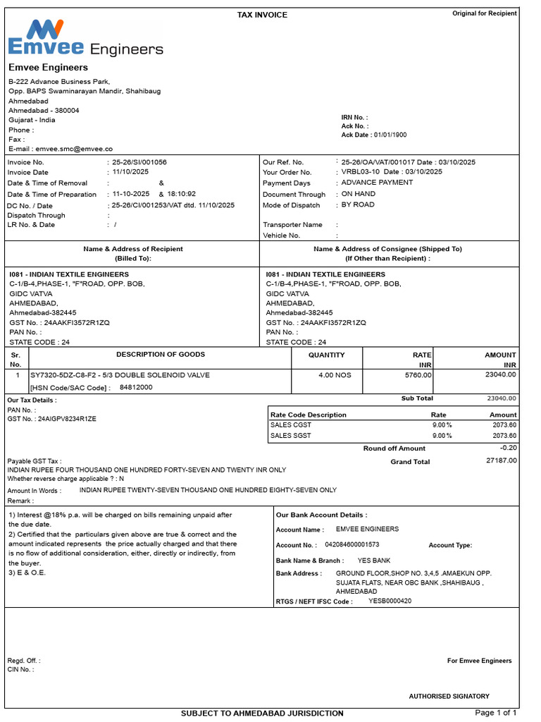 Tax Invoice for Emvee Engineers | PDF | Invoice | Public Finance