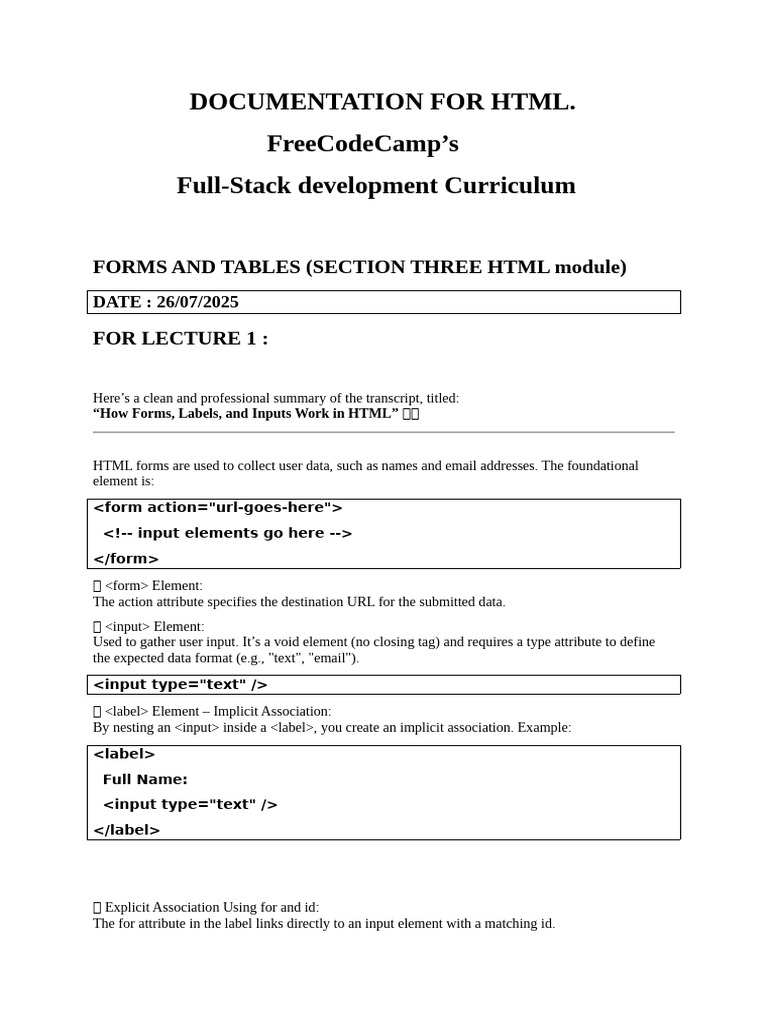 FreeCodeCamp FSD Forms and Tables | PDF | Html Element | Html