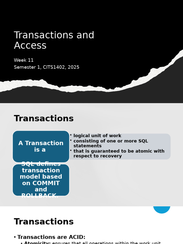 Week11 SQL Transactions | PDF | Database Transaction | Acid