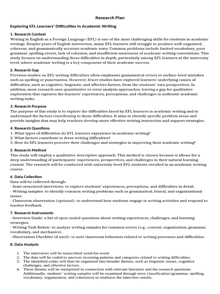 EFL Learners' Academic Writing Challenges | PDF | English As A Second ...