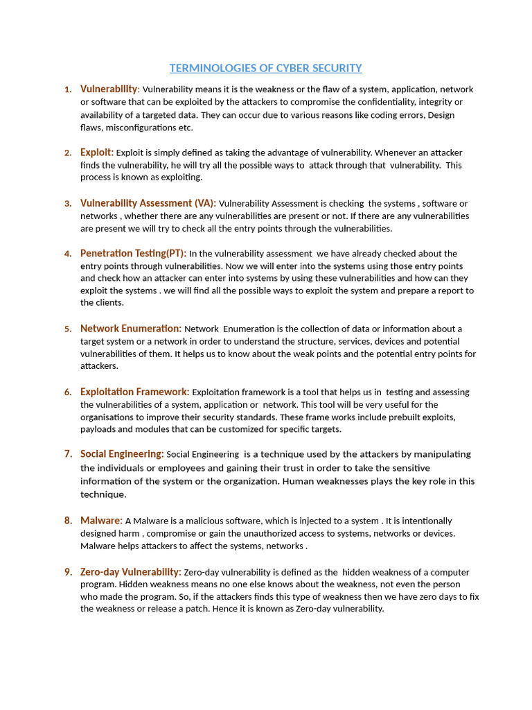 Terminologies of Cyber Security | PDF | Security | Computer Security