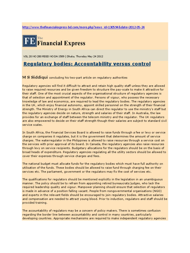 Part Two Regulatory Bodies Accountability Versus Control Part Two | PDF ...