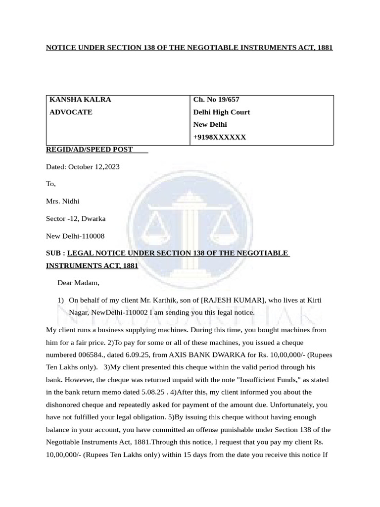 Legal Notice Section 138 | PDF