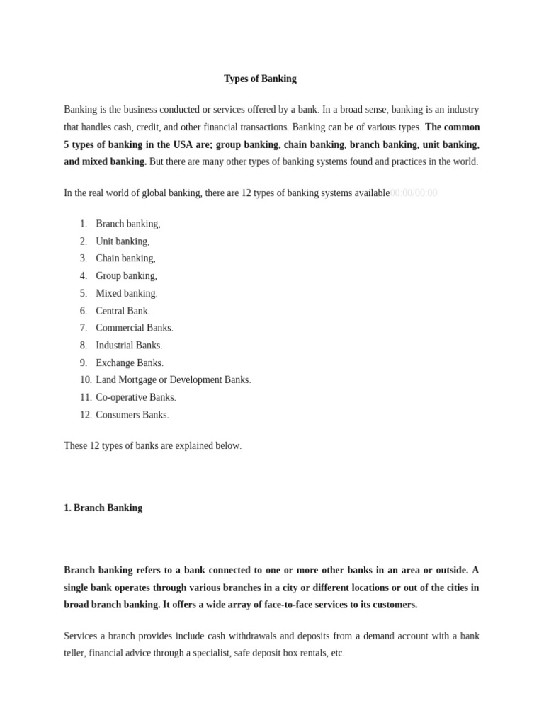 Types of Banking | PDF | Banks | Branch (Banking)
