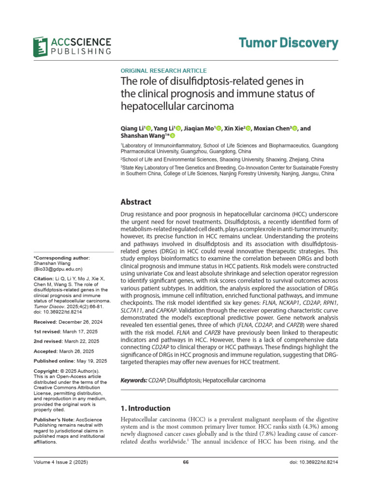 The Role of Disulfidptosis-Related Genes in The Clinical Prognosis and ...