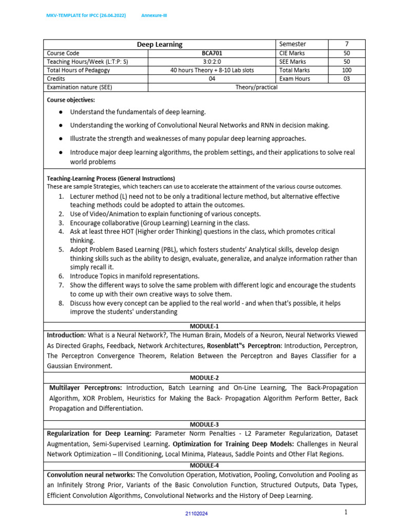 Deep Learning Syllabus | PDF | Deep Learning | Algorithms